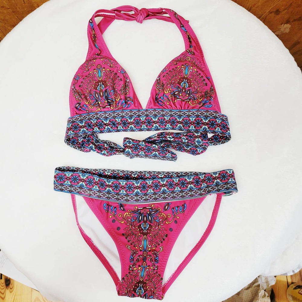 Bohemian Multicolor Pink Halter Bikini S/M NWOT